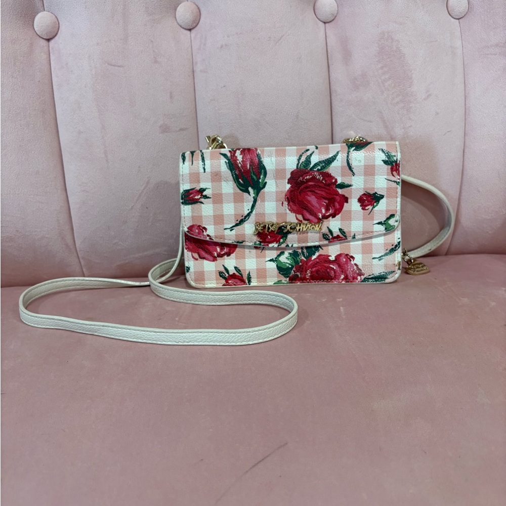 Betsey Johnson Pink and Red Floral Crossbody Bag